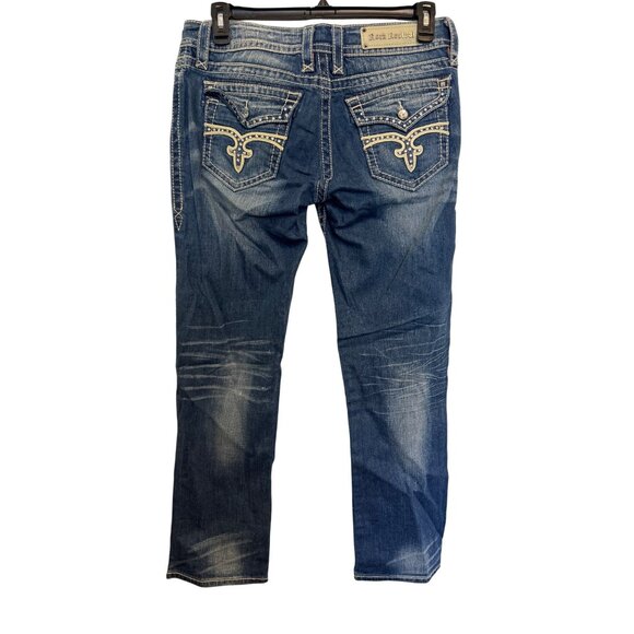 Rock Revival Noelle Capri Women Size 32 Blue Denim Embellished Jeans Stretchy Sl - Picture 2 of 8